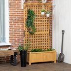Outsunny Wood Planter with Trellis, Raised Garden Bed for Climbing Plants w/ Drainage Holes and Roof