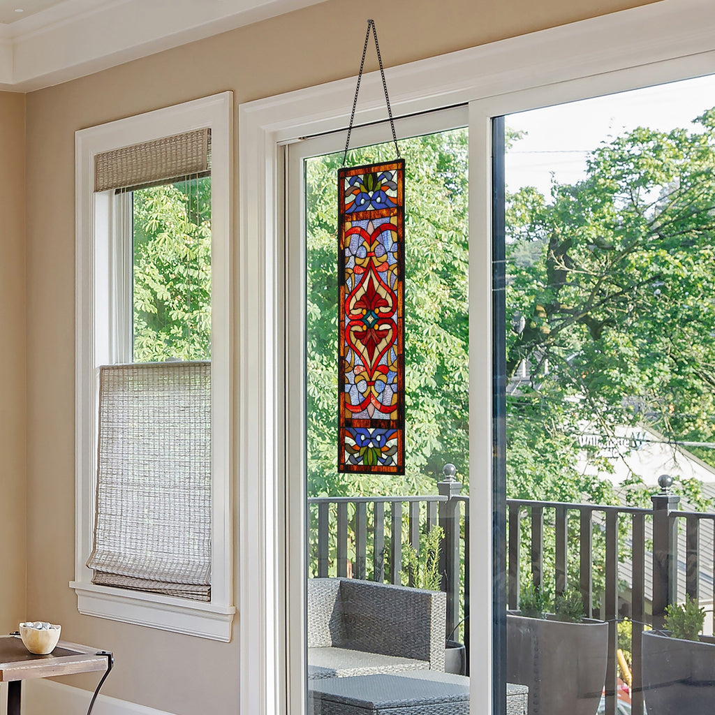 River of Goods Victorian Stained Glass Fleur De Lis Window Panel - 9.5L x 0.25W x 36H