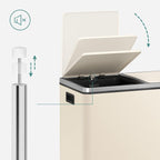 SONGMICS Dual Trash Can, 16 Gallon Stainless Steel Garbage Can, Almond