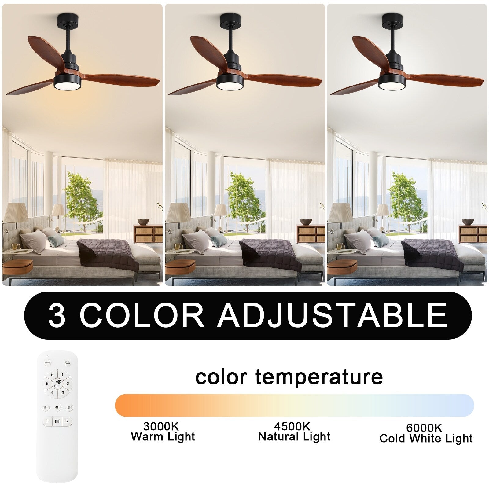 Sofucor 52 Indoor Wood Ceiling Fan Light with Remote, Integrated Light Optional