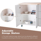 Sophia & William Kitchen Island Cart with Drop-Leaf and Rubber Wood Top, Rolling Kitchen Trolley Cart with Large Storage Cabinet