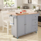 Sophia & William Kitchen Island Cart with Drop-Leaf and Rubber Wood Top, Rolling Kitchen Trolley Cart with Large Storage Cabinet