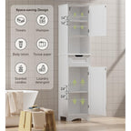 67'' Tall Bathroom Narrow Linen Cabinet, 5 Tiers Solid Wood Freestanding Storage Cabinet