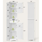 67'' Tall Bathroom Narrow Linen Cabinet, 5 Tiers Solid Wood Freestanding Storage Cabinet