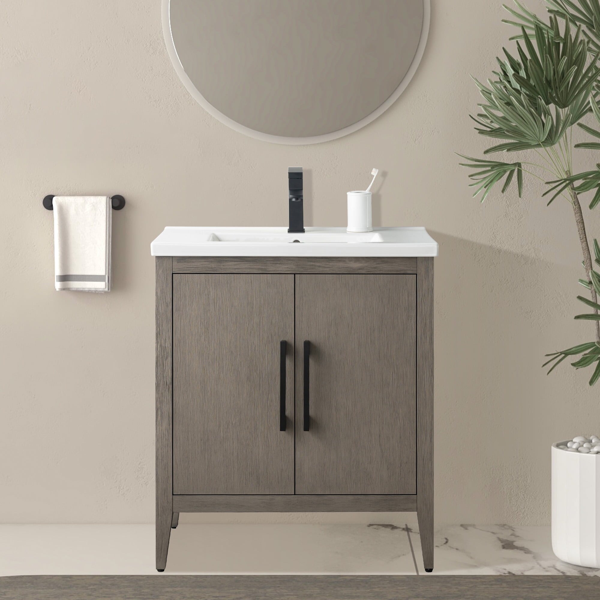 Vanity Art 20 or 24 or 30 Single Sink Bathroom Vanity Cabinet with Ceramic Top