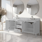 Vanity Art 72 Double Sink Bathroom Vanity Cabinet with Engineered Marble Top