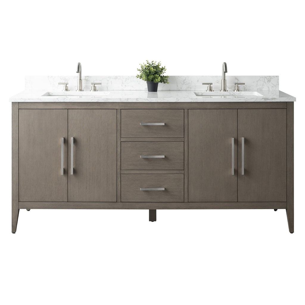 Vanity Art 72 Double Sink Bathroom Vanity Cabinet with Engineered Marble Top