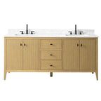Vanity Art 72 Double Sink Bathroom Vanity Cabinet with Engineered Marble Top