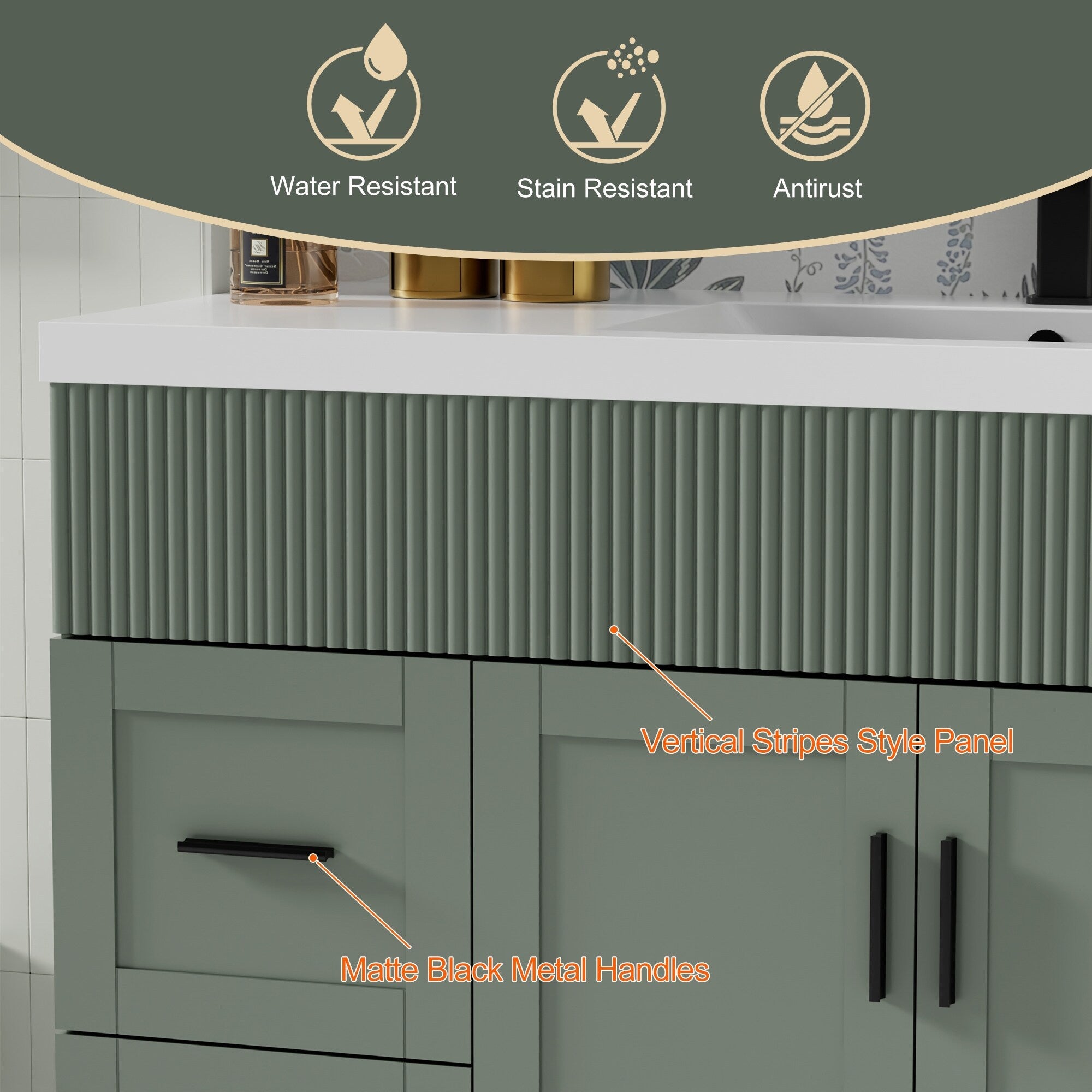 Wavy Line 30/36/48 Bathroom Vanity Set with Sink & Faucet