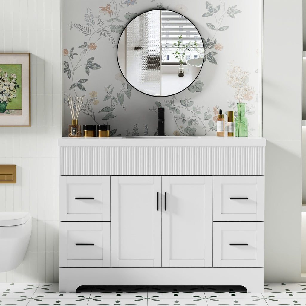 Wavy Line 30/36/48 Bathroom Vanity Set with Sink & Faucet