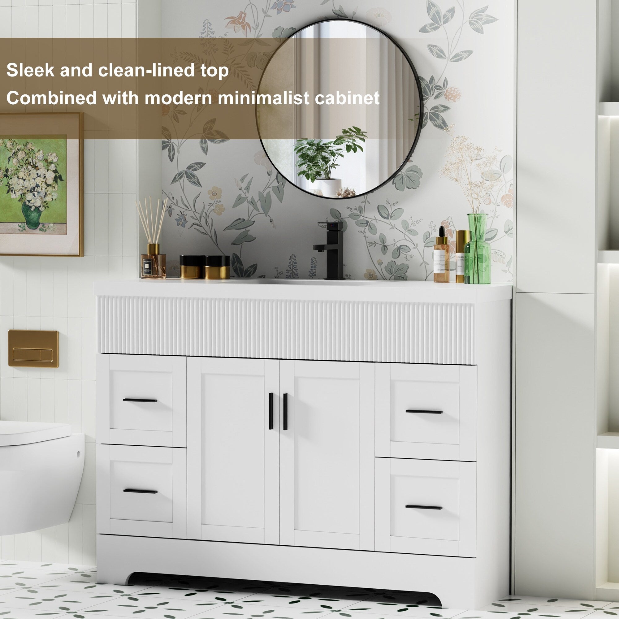 Wavy Line 30/36/48 Bathroom Vanity Set with Sink & Faucet