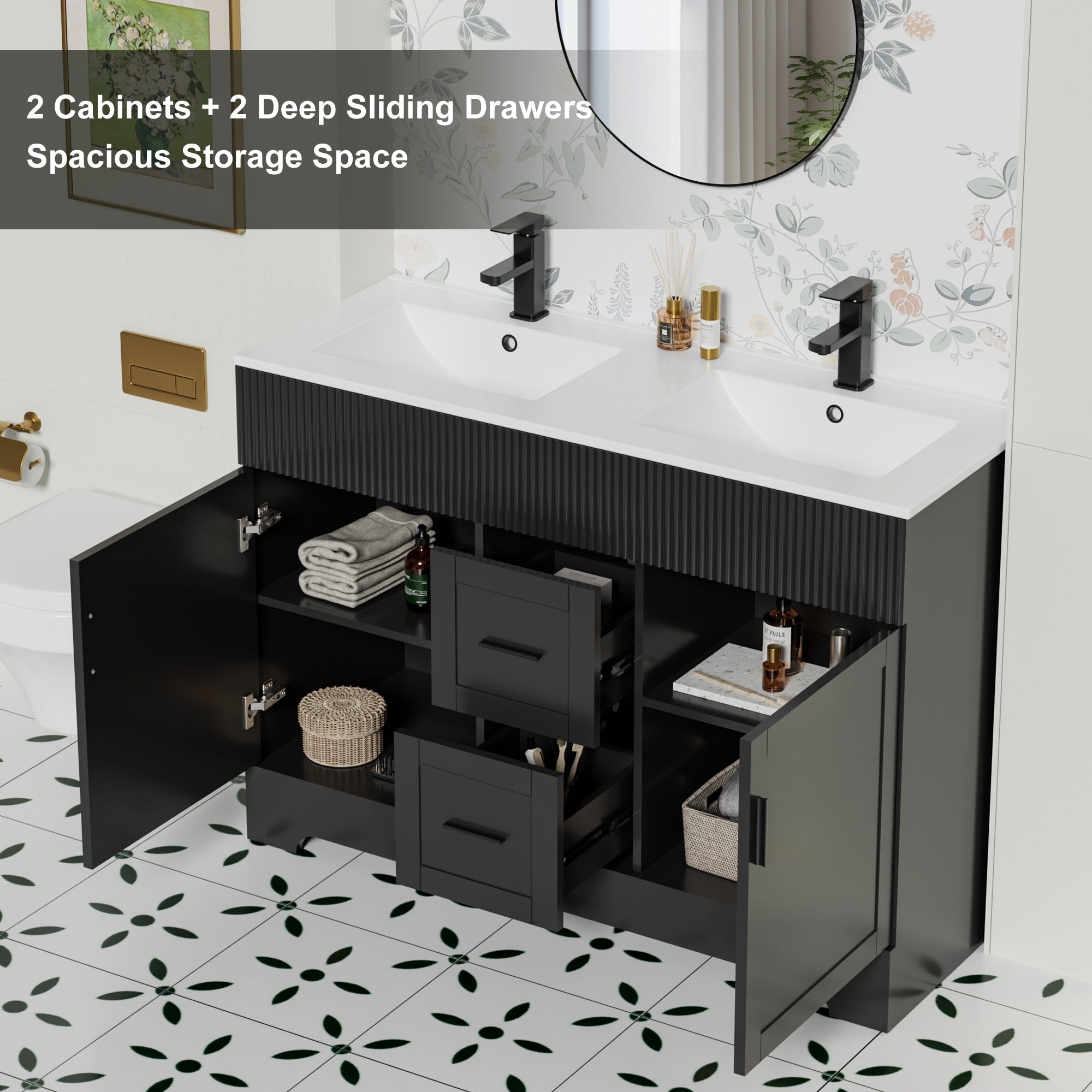 Wavy Line 30/36/48 Bathroom Vanity Set with Sink & Faucet